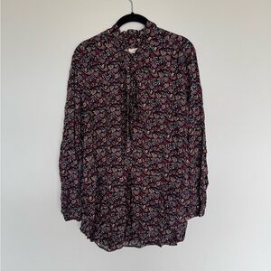 LOFT Floral Blouse with a Tie Neck
